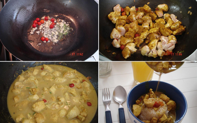 Frango com curry e leite de coco