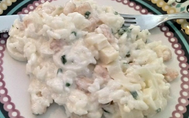 Risoto de camarão com palmito