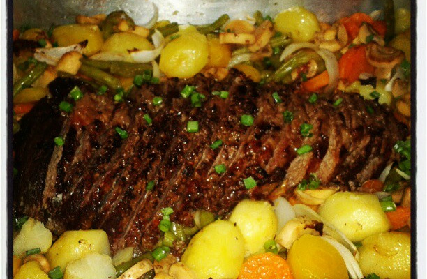 Picanha de forno com legumes