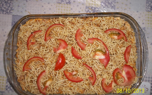 Purê de batatas com frango no forno