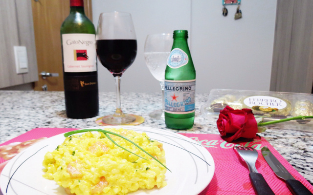 Risoto de camarão com requeijão
