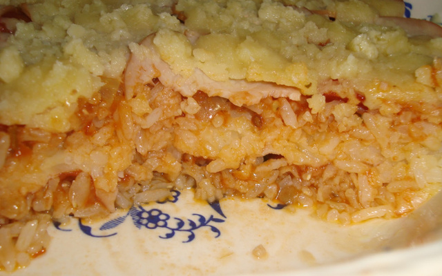 Arroz de forno com purê de batata