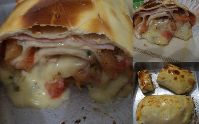 Rocambole de presunto e queijo com massa de pastel