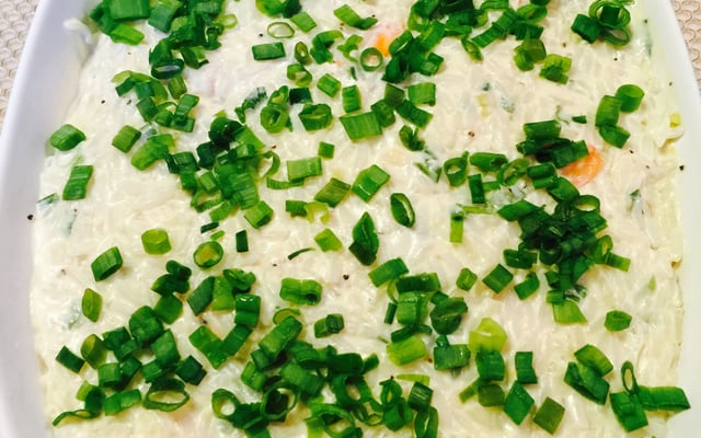 Arroz com camarão ao creme de queijo