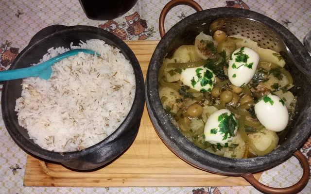 Bacalhau na panela de pedra