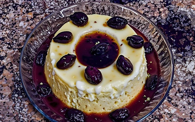 Manjar de coco com calda de ameixa