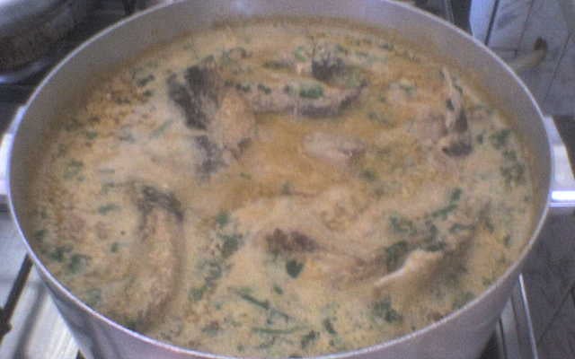 Caldo de rabo e cabeça de peixe (retalho de peixe)