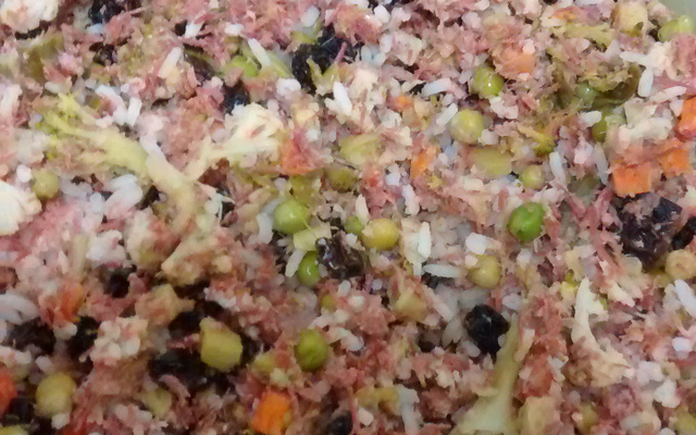 Arroz jardineira com carne seca