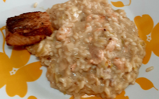Risoto salmão e alho poró 