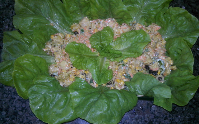 Salada de alface com frango em cubos