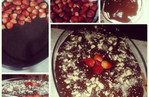 Morango com chantilly e chocolate