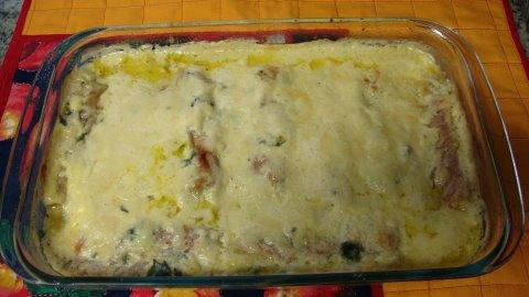 Enroladinho de repolho / presunto e queijo com molho branco do Lúcio Cezar