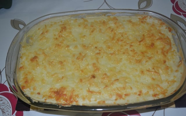 Escondidinho de frango com moranga e mandioca