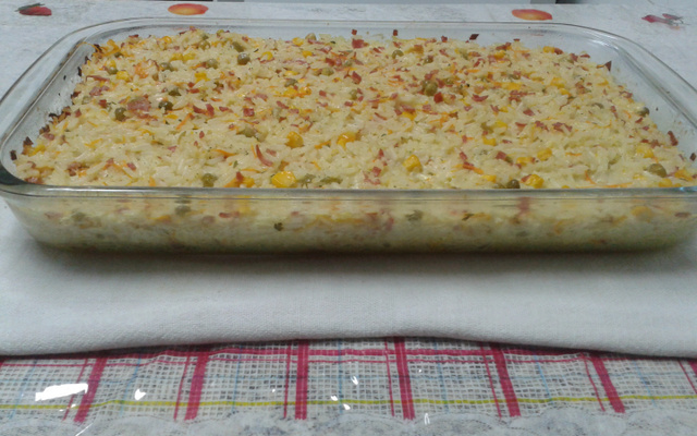 Arroz de forno com requeijão e queijo