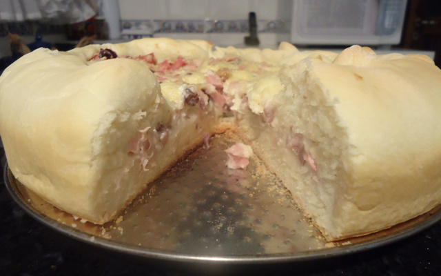 Torta aberta de presunto e queijo