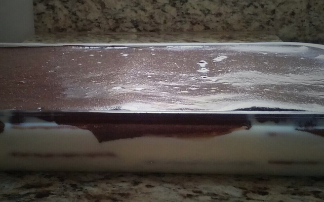 Pavê de creme belga com mousse de chocolate