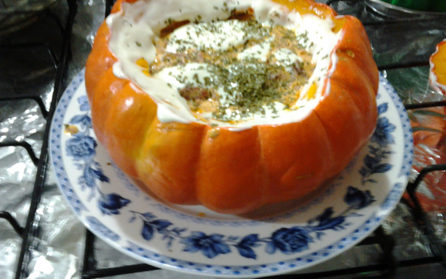 Camarão com catupiry na moranga