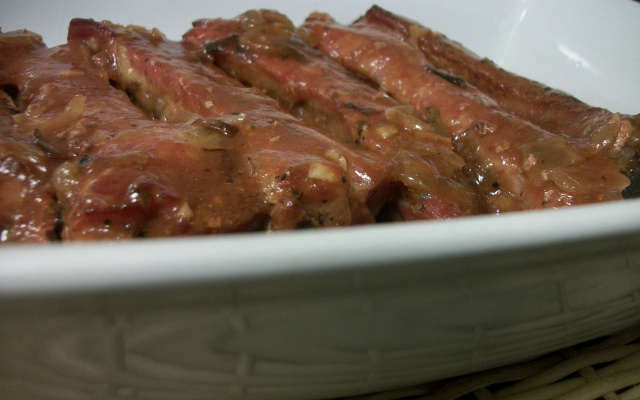 Costelinha com molho flambado