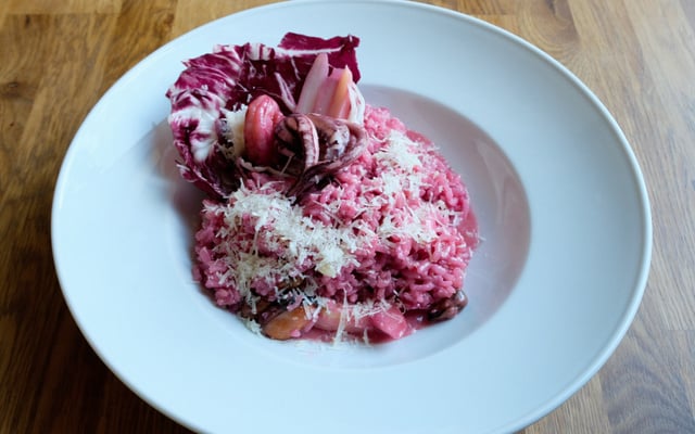 Risoto de vinho e quatro queijos