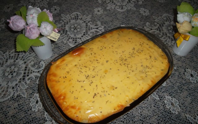 Arroz ao forno com purê de batatas