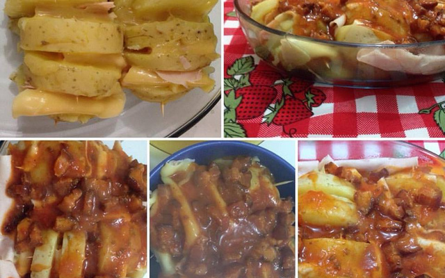 Batata recheada com bacon e peito de peru