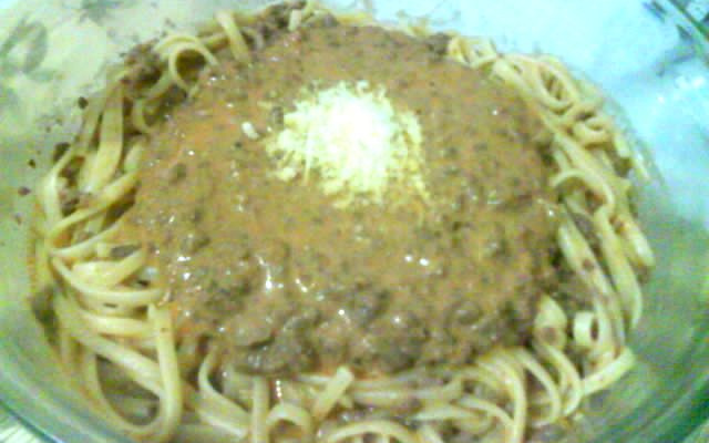 Macarrão com Estrogonofe de carne moída