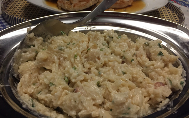 Arroz cremoso de abacaxi e bacon