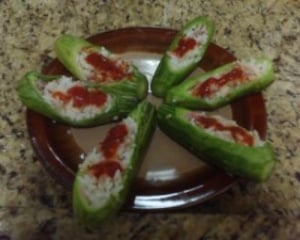 Abobrinha recheada com presunto e queijo