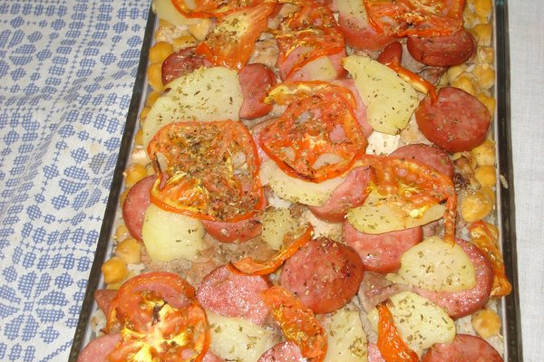 Arroz com grão-de-bico de forno