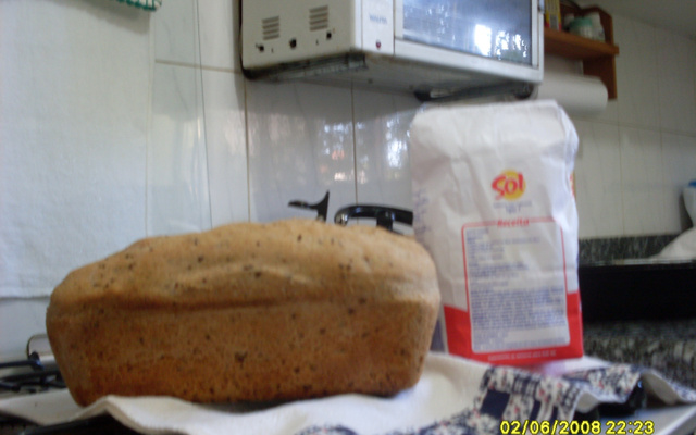 Pão integral com farinha integral, linhaça e aveia