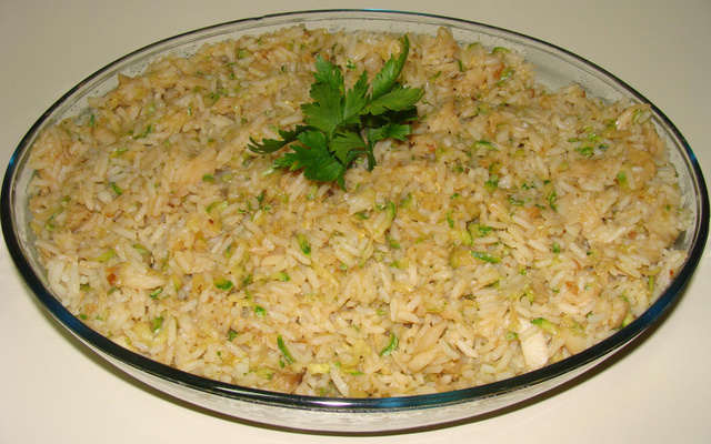 Risoto de bacalhau com abobrinha