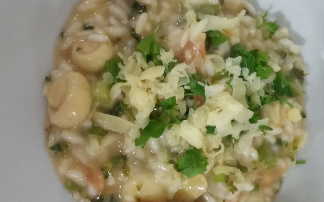 Risoto de brócolis e champignon