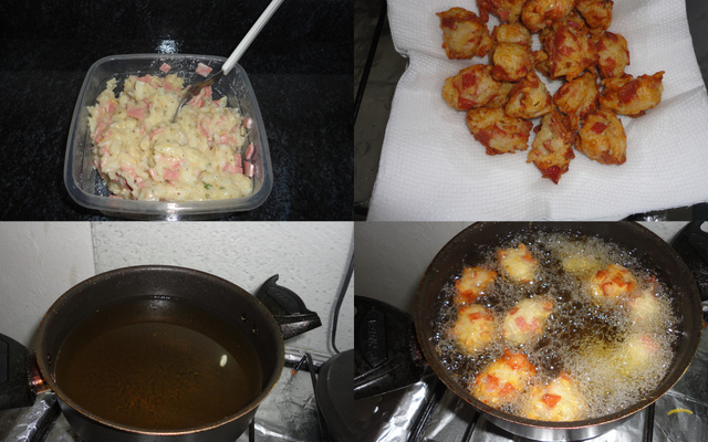 Bolinho de arroz com mortadela