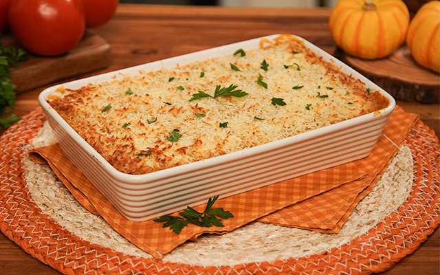 Escondidinho de abóbora com camarão