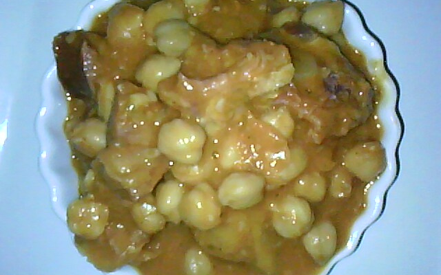 Grão de bico com carne seca e abóbora