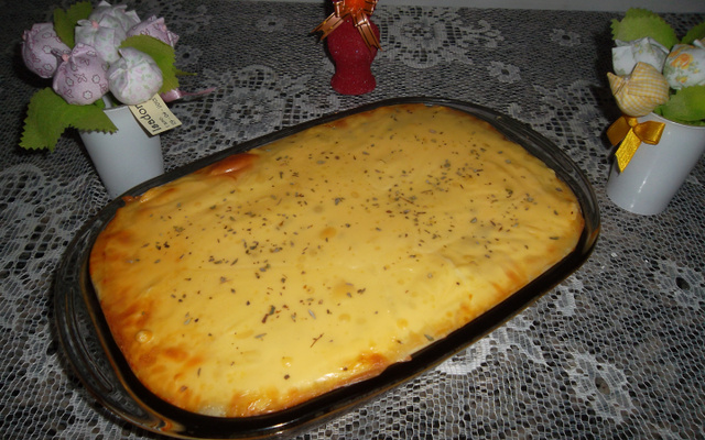 Arroz ao forno com purê de batatas