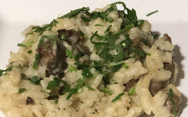 Risoto com filé mignon e queijo gorgonzola