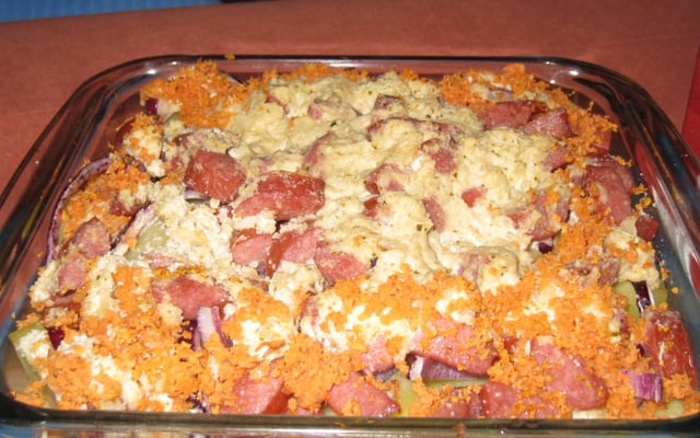 Batata com Linguiça ao molho Branco