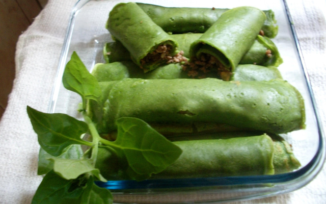 Panqueca de espinafre com carne moída