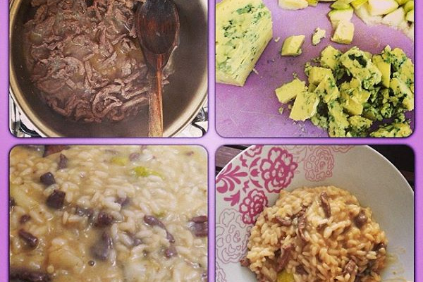 Risoto de gorgonzola com pera e filé mignon