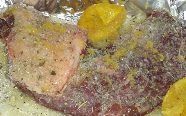 Fraldinha assada no suco da laranja