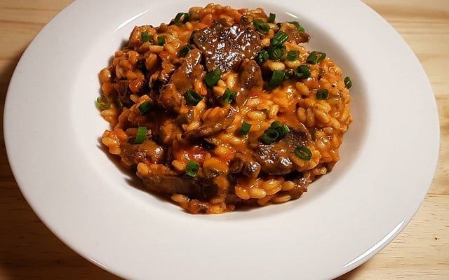 Risoto de picanha com tomate e gorgonzola