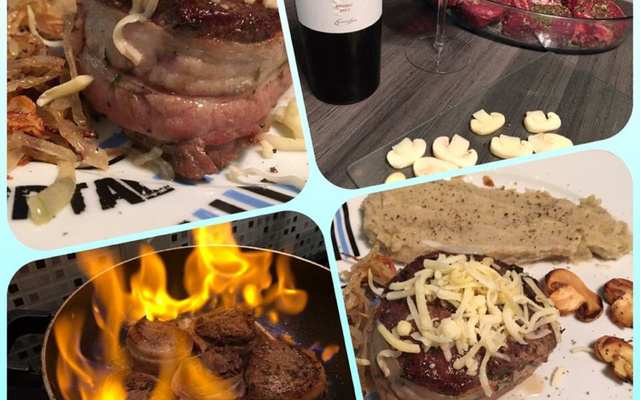 Filé flambado no uísque com purê de pimenta