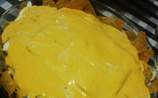 Nachos mexicanos (com doritos) carne moída e sour cream