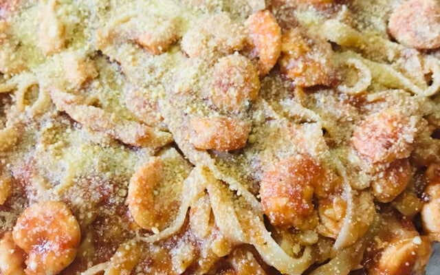 Macarronada de camarão da Kequel
