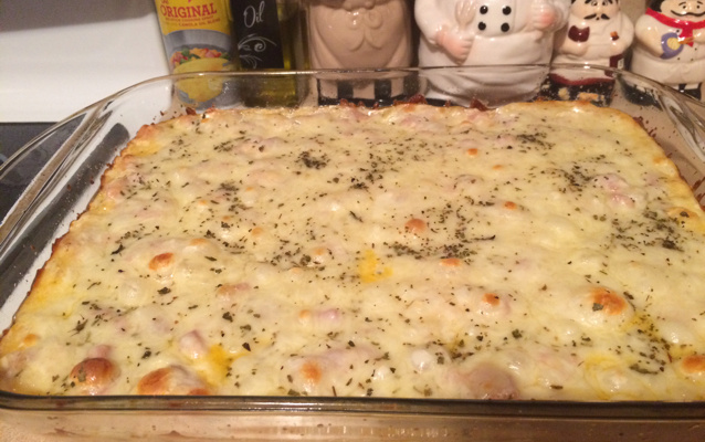 Assado de batata doce e salcicha