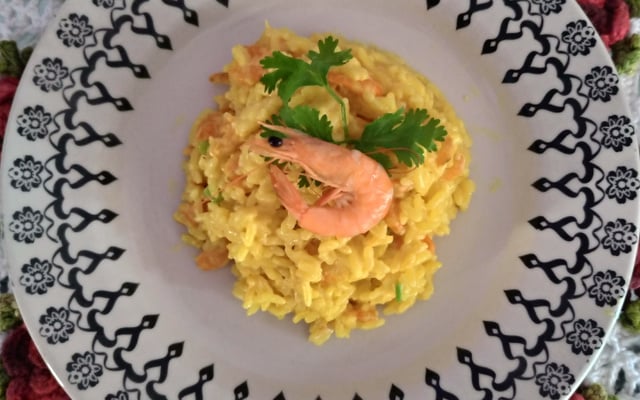 Risoto de camarão com requeijão
