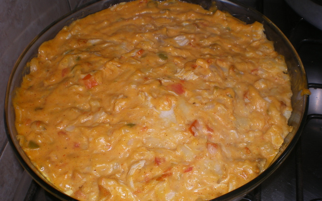 Purê de batatas com frango desfiado