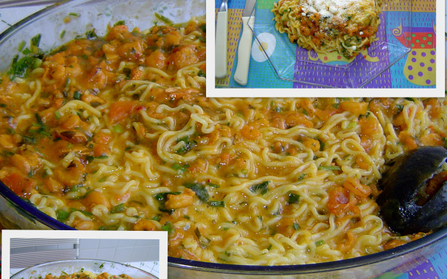 Macarrão x moqueca de camarão