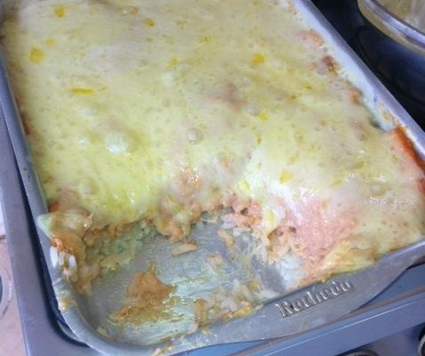 Arroz com mussarela e creme de cebola